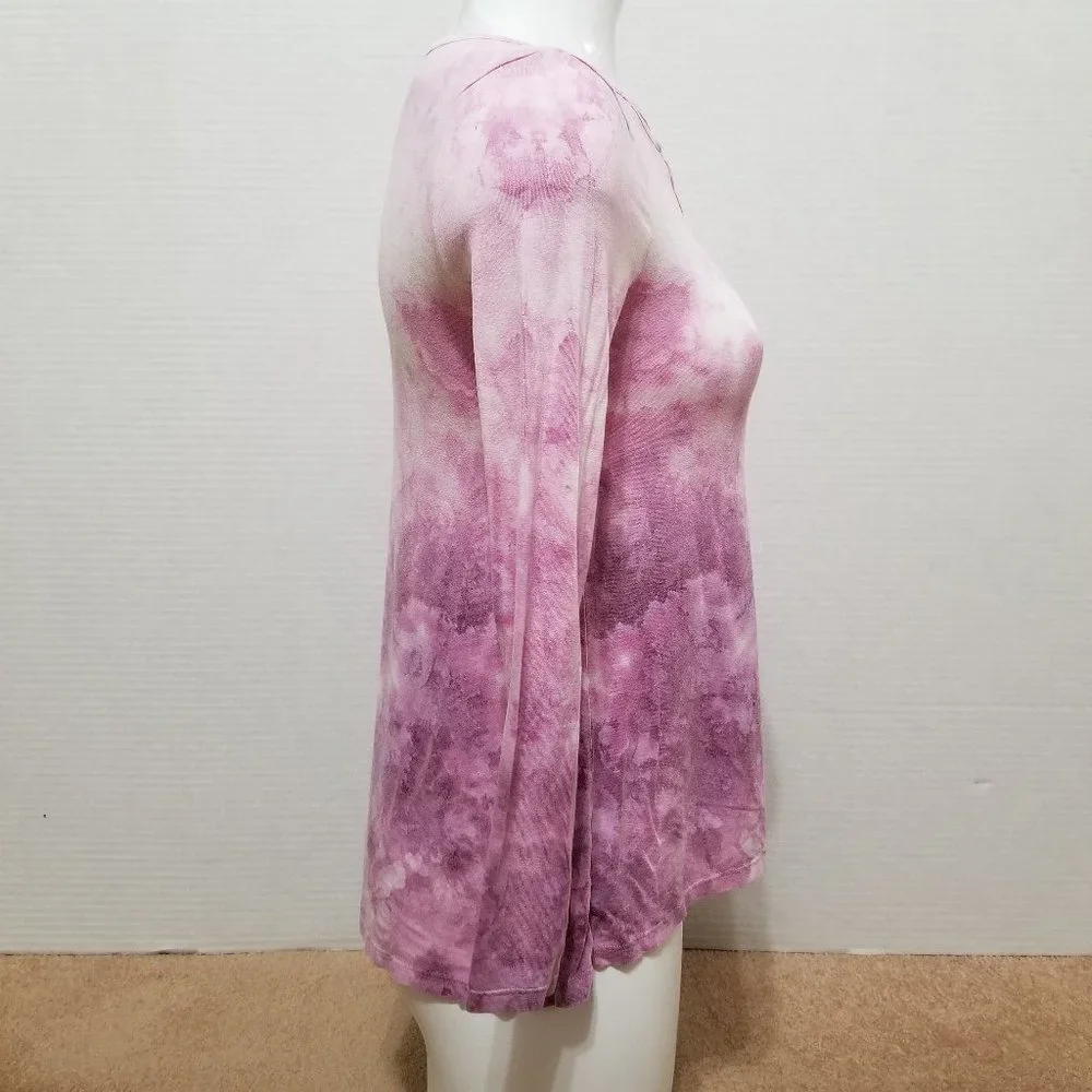 Justice top 12 tie dye long sleeve criss cross keyhole neckline stretch